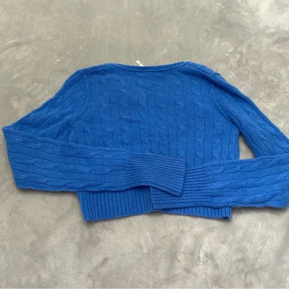 New! Free People Sennen Cashmere Cable Cropped Sweater blue nwot 27167